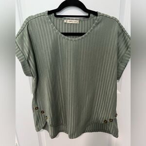 All in Love Sage Striped Blouse with Button Accents
